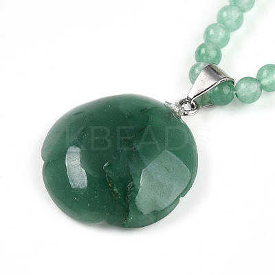 Natural Green Aventurine 4.5mm Round Beaded Flower Pendant Necklaces NJEW-T016-04F-1