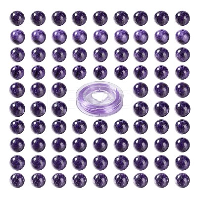 100Pcs 8mm Natural Charoite Round Beads DIY-LS0002-12-1
