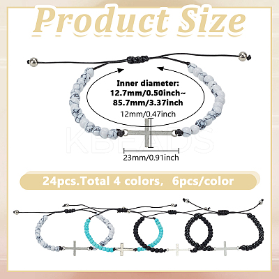 24Pcs 4 Colors Stainless Steel Cross Link Bracelets BJEW-GO0001-31-1
