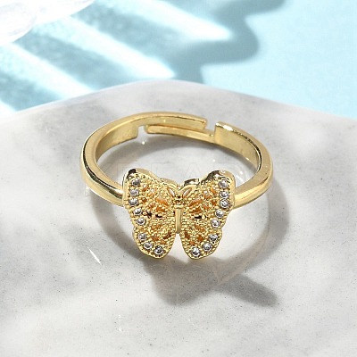Brass Micro Pave Cubic Zirconia Adjustable Finger Rings for Women RJEW-A065-02G-1