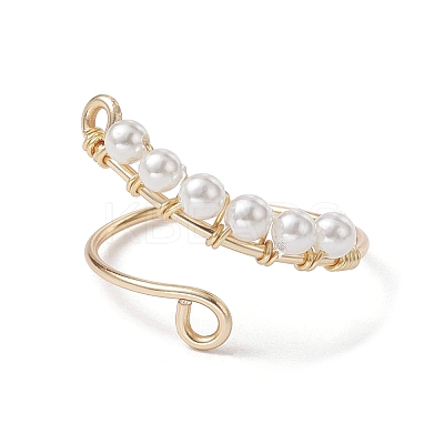 Copper Wire Wrapped Natural Cultured Freshwater Pearl Open Ring RJEW-JR00633-1