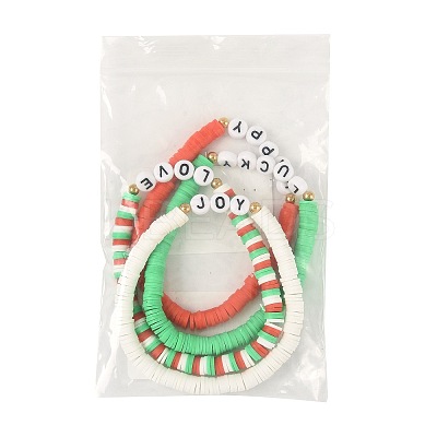 4Pcs Handmade Polymer Clay Heishi Bead Stretch Bracelet Sets BJEW-FS00030-1