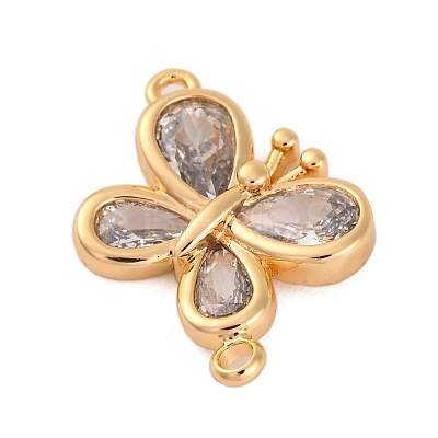 Brass Pave Clear Cubic Zirconia Connector Charms KK-Z066-09G-1