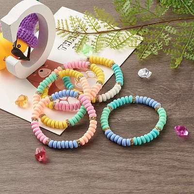 Handmade Polymer Clay Beads Stretch Bracelet for Kid BJEW-JB06870-1