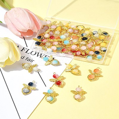 40Pcs 8 Colors Golden Alloy Glass Pendants PALLOY-FS00025-1