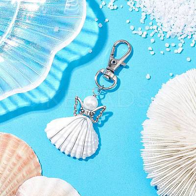 Angel Alloy & Wire Wrapped Natural Shell Pendant Decorations HJEW-JM02017-03-1