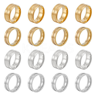 16Pcs 4 Styles 201 Stainless Steel Grooved Line Finger Ring for Women RJEW-UN0002-48-1