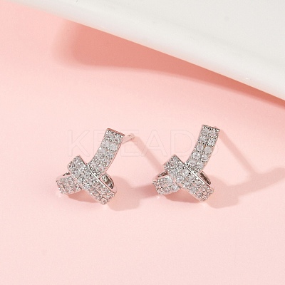 knot Brass Micro Pave Clear Cubic Zirconia Stud Earrings EJEW-F895-16P-1