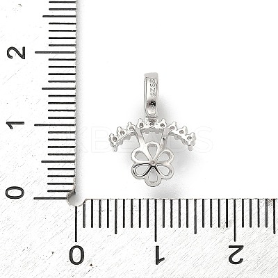 925 Sterling Silver Pave Clear Cubic Zirconia Crown Flower Pendant Bails STER-P068-03P-1