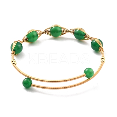 Natural Green Agate Wrapped Cuff Bangle BJEW-A122-04A-1