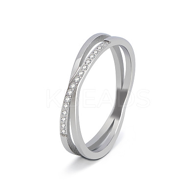 304 Stainless Steel Micro Pave Clear Cubic Zirconia Finger Rings for Women FS-WG1B662-07-1