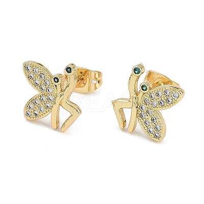Brass Micro Pave Clear Cubic Zirconia Stud Earrings for Women EJEW-U030-03G-04-1