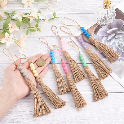 Round Wood Beads Pendant Decoration HJEW-OC00015-1