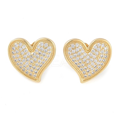 Brass Pave Clear Cubic Zirconia Stud Earrings for Women EJEW-S225-09G-01-1