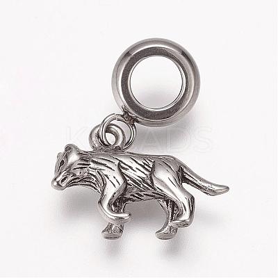 304 Stainless Steel Puppy European Dangle Charms OPDL-K001-24AS-1