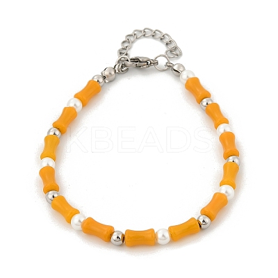 304 Stainless Steel Beaded Bracelets for Women BJEW-M056-08P-01-1