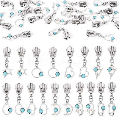 18Pcs 9 Styles Alloy Resin Replacement Zipper Sliders HJEW-TAC0099-1