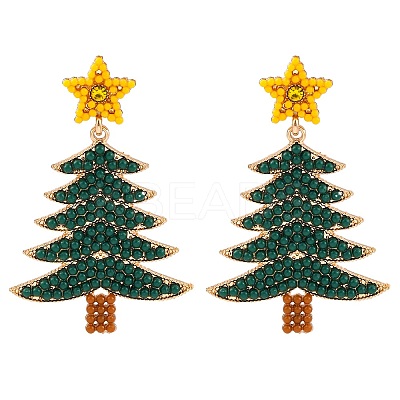 Christmas Trees with Star Alloy Dangle Stud Earrings for Women EJEW-Z078-03B-1