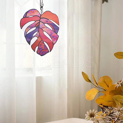 Monstera Leaf Acrylic Pendant Decorations HJEW-WH0043-33A-1