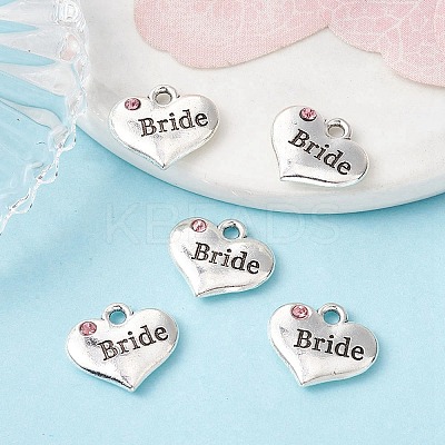 Wedding Theme Antique Silver Tone Tibetan Style Heart with Bride Rhinestone Charms TIBEP-YW0001-37A-1
