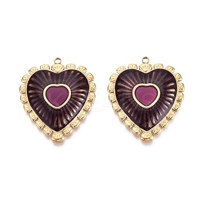 304 Stainless Steel and Enamel Pendants STAS-T068-103B-G-1