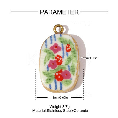 304 Stainless Steel & Porcelain Pendants STAS-OY005-83G-1
