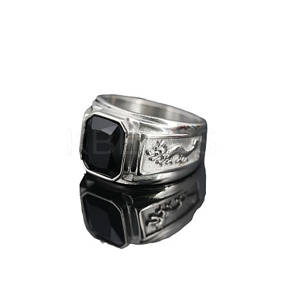 Rectangle 304 Stainless Steel with Cubic Zirconia Finger Rings for Men FS-WG909F6-14-1