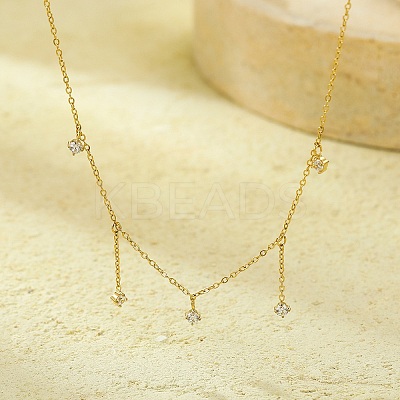 304 Stainless Steel Clear Cubic Zirconia Tassel Necklaces for Women NJEW-U031-10G-1