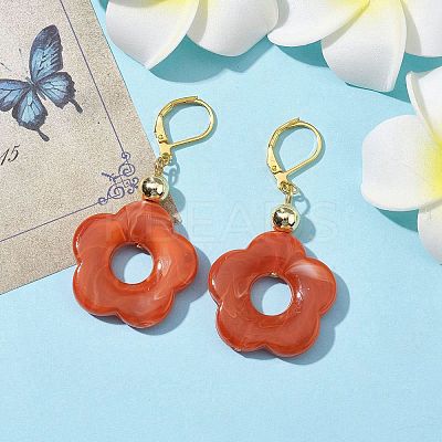 Acrylic Flower Dangle Leverback Earrings EJEW-JE05625-03-1