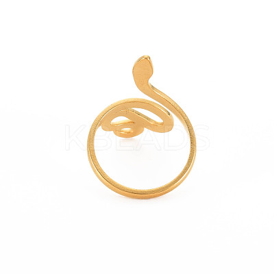 Ion Plating(IP) 304 Stainless Steel Snake Wide Open Cuff Ring for Women X-RJEW-S405-226G-1