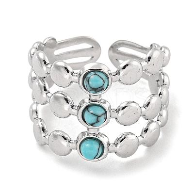 304 Stainless Steel Synthetic Turquoise Cuff Rings G-Z056-05P-03-1