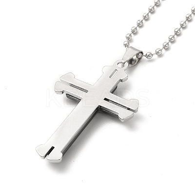 Alloy Cross Pandant Necklace with Ball Chains NJEW-K245-001B-1
