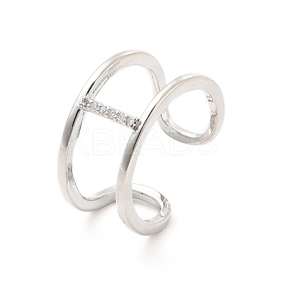 Clear Cubic Zirconia Initial Letter Open Cuff Ring RJEW-A012-01P-I-1