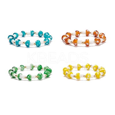 Lampwork Mushroom Beaded Stretch Bracelet for Women BJEW-JB08228-1