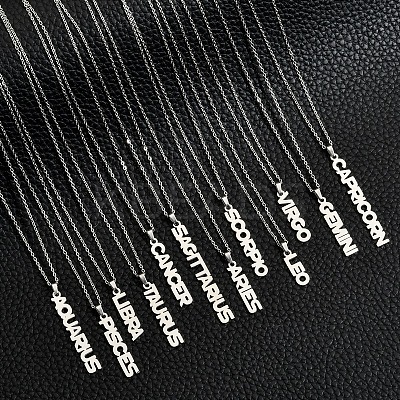 12Pcs 12 Styles 304 Stainless Steel Word Constellation Pendant Necklaces FS-WGAAB2A-14-1