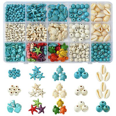 DIY Synthetic Turquoise & Natural Cowrie Shell Beads Jewelry Making Finding Kits DIY-FS0005-98-1