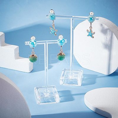 4 Pair 2 Style Imitation Shell Enamel Dangle Clip-on Earrings EJEW-AR0001-09B-1