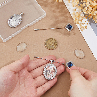 DIY Oval Alloy with Rhinestone Brooches Making Kits DIY-FH0009-70P-1