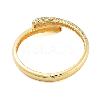 Rack Plating Brass Micro Pave Clear Cubic Zirconia Open Cuff Bangles for Women BJEW-B109-03G-1