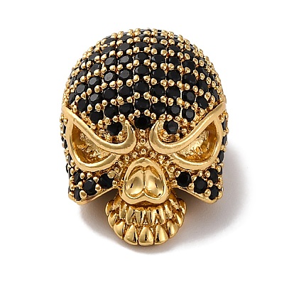 Skull Shape Rack Plating Brass with Cubic Zirconia Beads KK-S406-14G-1