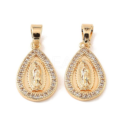 Brass & Clear Cubic Zirconia Pendants KK-G558-09G-1