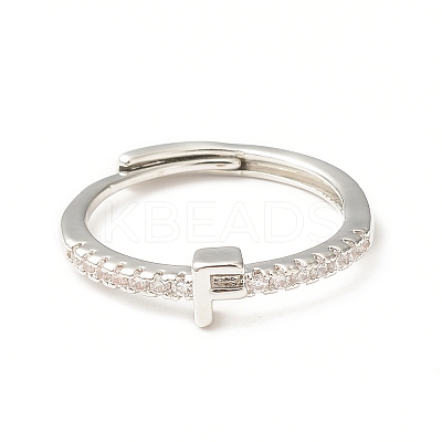 Clear Cubic Zirconia Initial Letter Adjustable Ring RJEW-C052-01P-F-1