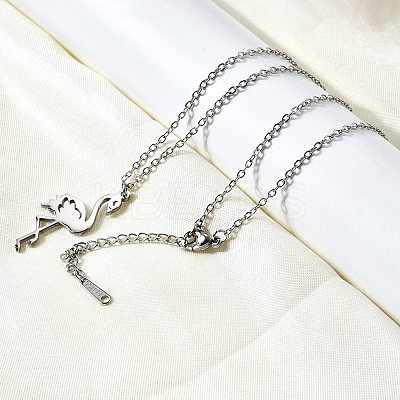 304 Stainless Steel Flamingo Shaped Pendant Cable Chain Necklaces for Women Men NJEW-Q032-02A-P-1