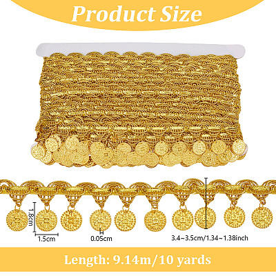 Polyester Braided Metallic Lace Trim with Metal Flat Round Tassel OCOR-WH0082-537A-1