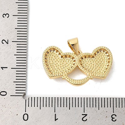 Double Heart Brass Micro Pave Cubic Zirconia Pendants KK-K385-046G-1