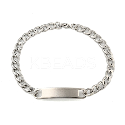 Non-Tarnish 304 Stainless Steel Curb Chain ID Bracelets for Women LS-BJEW-U003-03P-1