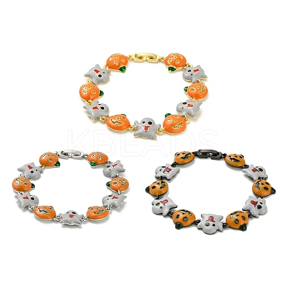 Halloween Brass Enamel Link Bracelets for Women BJEW-B149-01-1