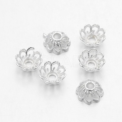 Silver Color Plated Alloy Flower Bead Caps X-TIBEB-E017-S-1