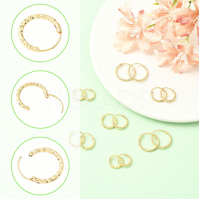 24Pcs 3 Styles Brass Textured Hoop Earrings EJEW-SC0010-89G-1