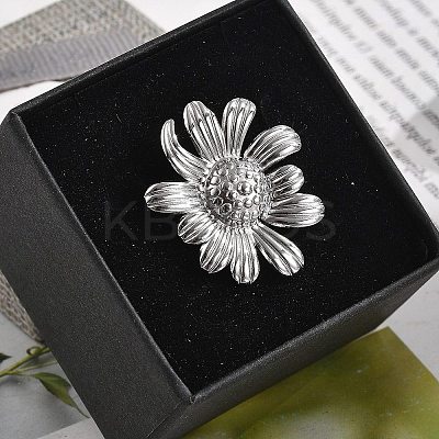 Flower 304 Stainless Steel Open Cuff Ring for Women LS-RJEW-M049-04P-1